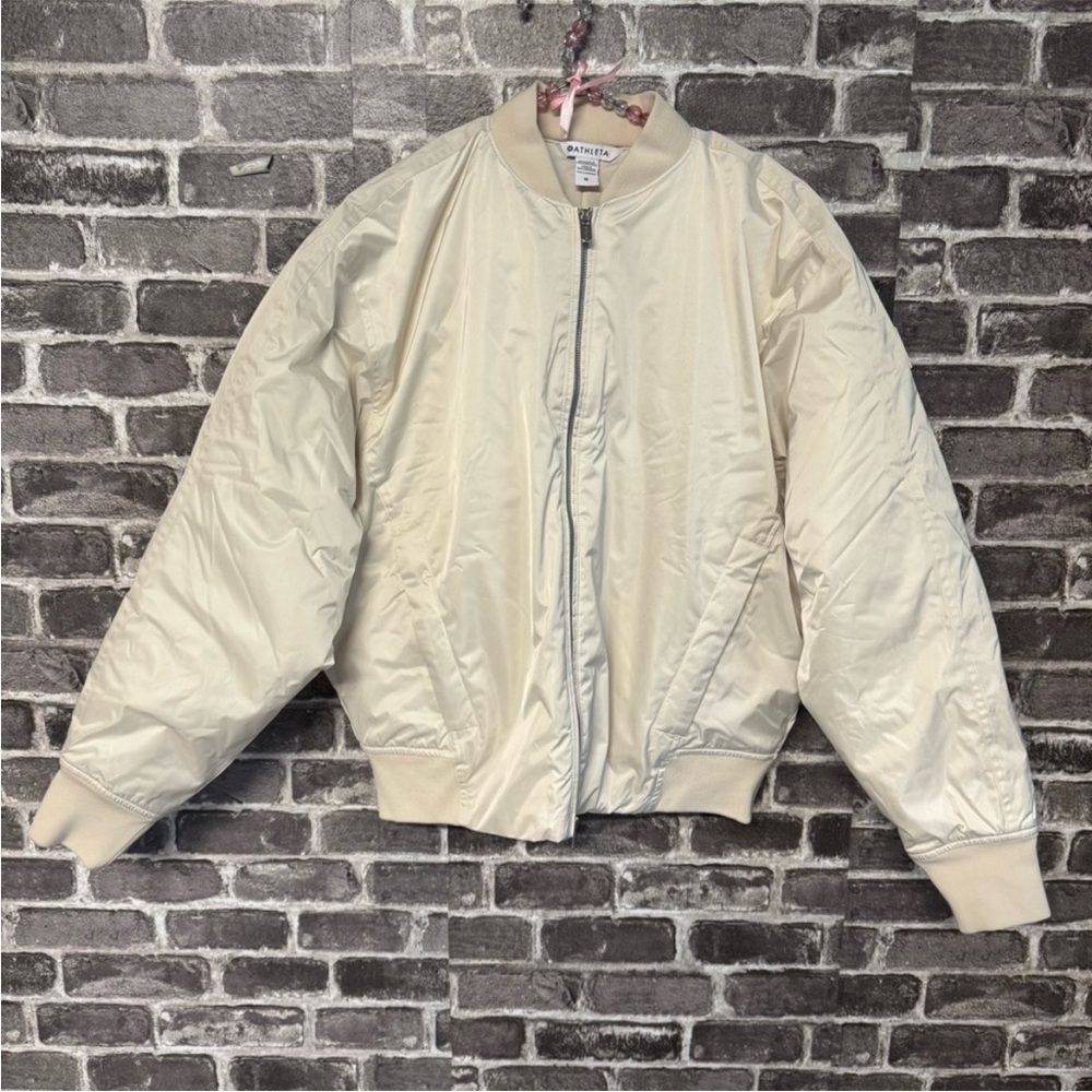 NWT Athleta SATEEN BOMBER jacket Bone cream size M‎ - Picture 2 of 14